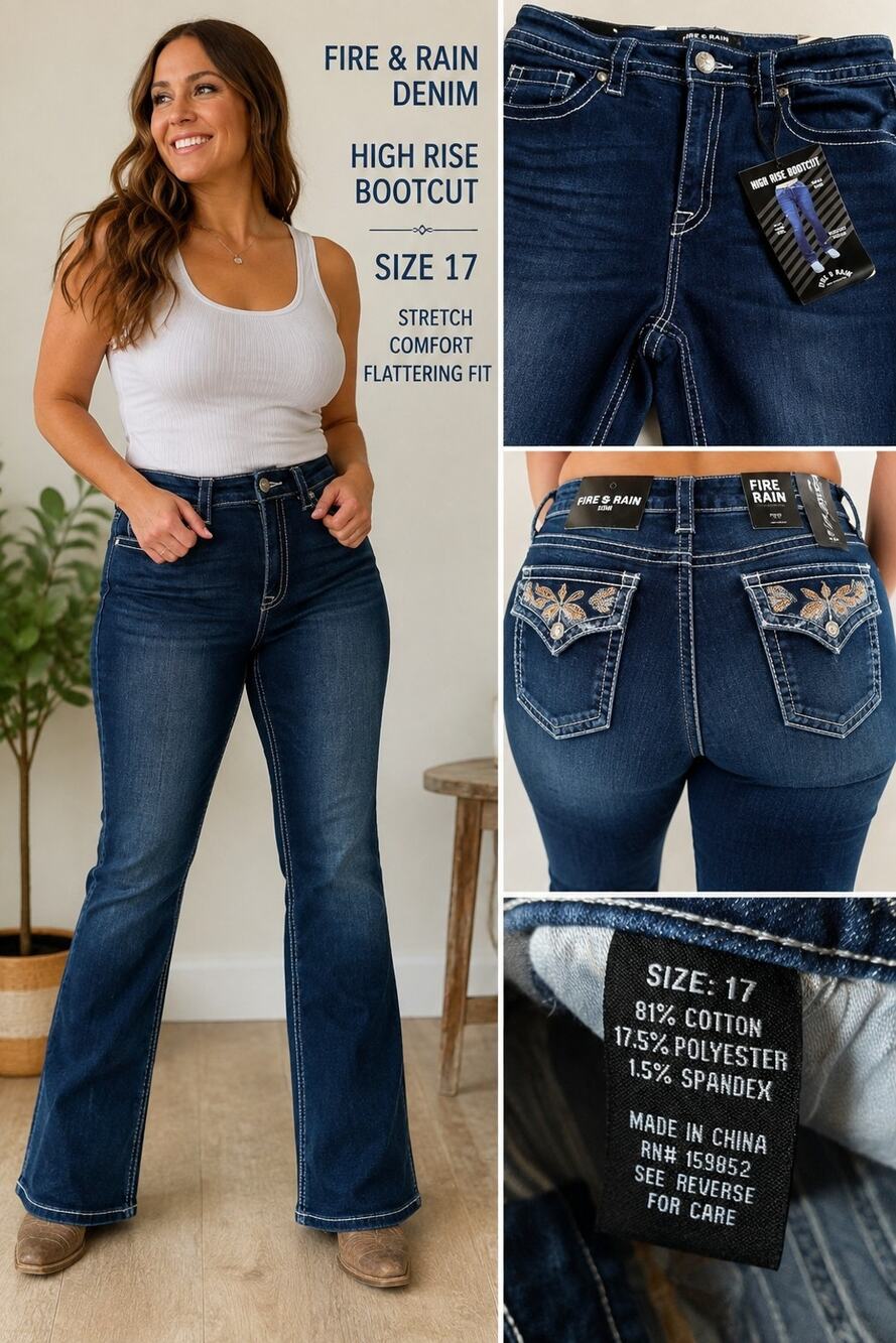 NWT Fire & Rain Denim High Rise Bootcut Jeans Women's Size 17 Dark Wash Stretch